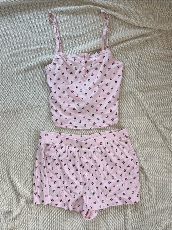 PINK Victoria's Secret Other - VS PINK Cherry Pointelle Pajama Set Henley Cami Boxer Shorts Pink Sleepwear M
